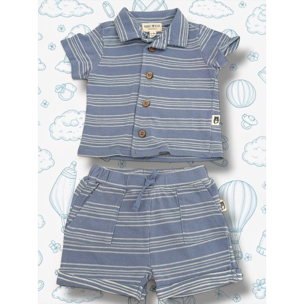 Rabbit + Bear Organic Striped Button Down Top & Shorts Set 6-9M